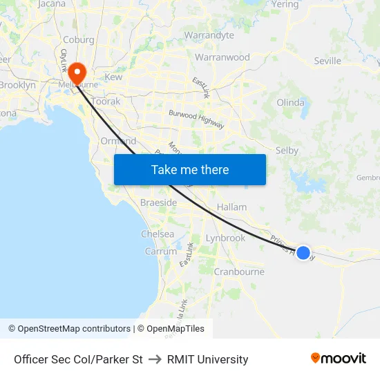 Officer Sec Col/Parker St to RMIT University map