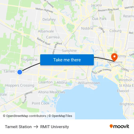 Tarneit Station to RMIT University map