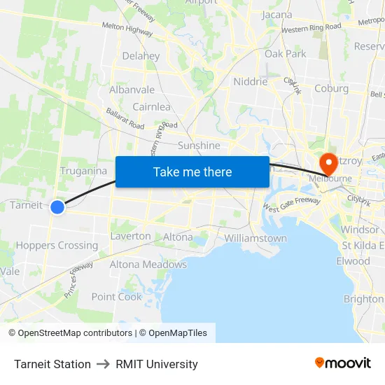 Tarneit Station to RMIT University map