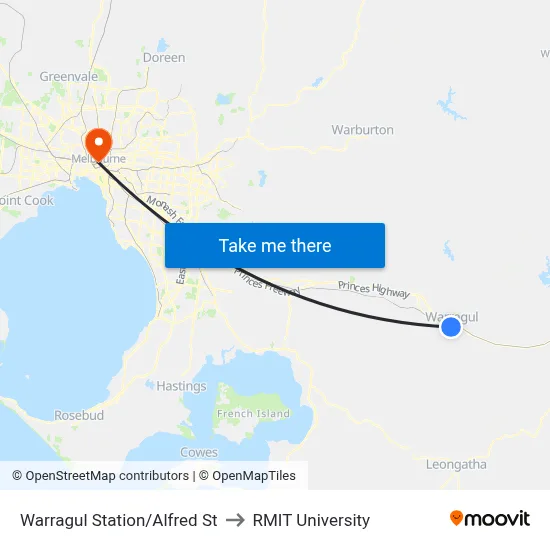 Warragul Station/Alfred St to RMIT University map