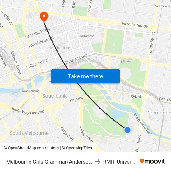 Melbourne Girls Grammar/Anderson St to RMIT University map