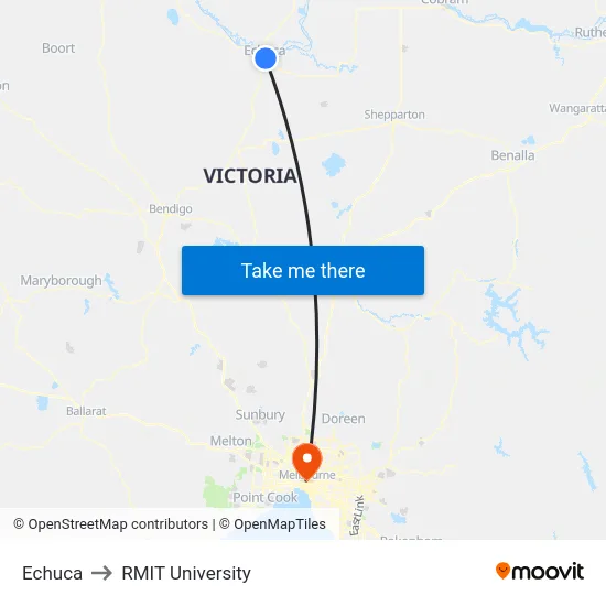 Echuca to RMIT University map