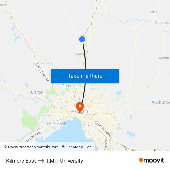 Kilmore East to RMIT University map