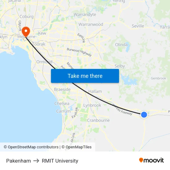 Pakenham to RMIT University map