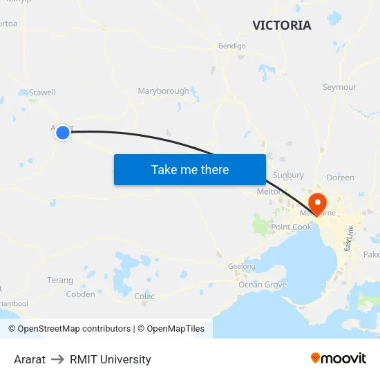 Ararat to RMIT University map