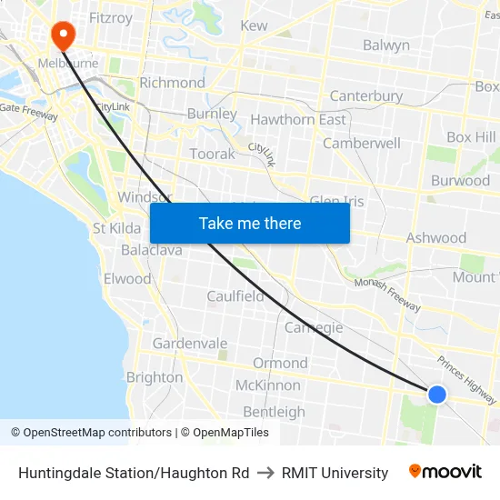 Huntingdale Station/Haughton Rd to RMIT University map