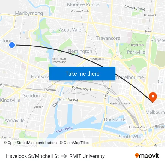 Havelock St/Mitchell St to RMIT University map