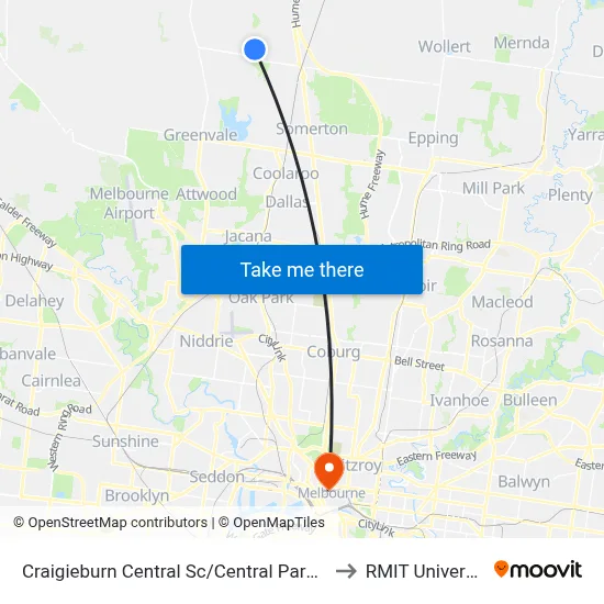 Craigieburn Central Sc/Central Park Ave to RMIT University map