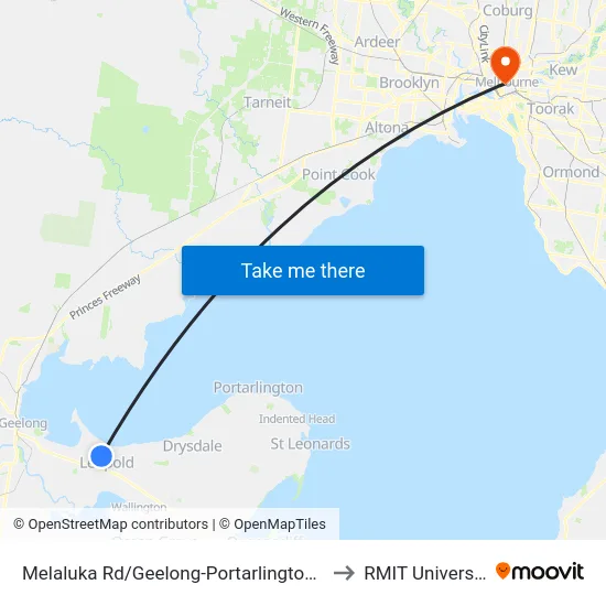 Melaluka Rd/Geelong-Portarlington Rd to RMIT University map
