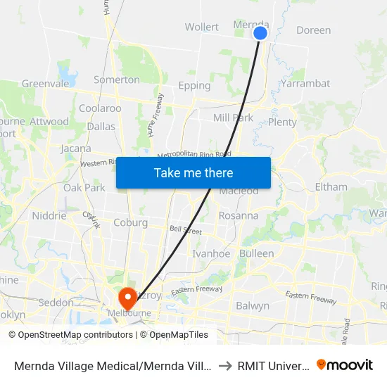 Mernda Village Medical/Mernda Village Dr to RMIT University map