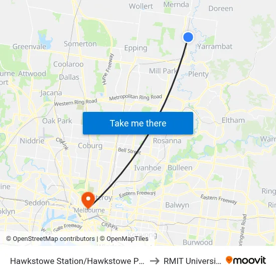 Hawkstowe Station/Hawkstowe Pde to RMIT University map