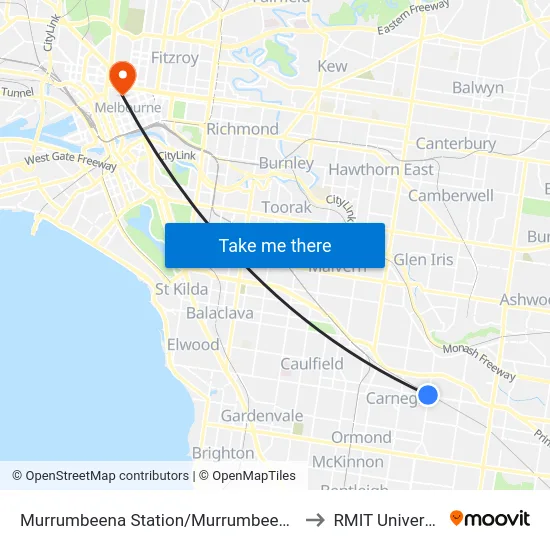 Murrumbeena Station/Murrumbeena Rd to RMIT University map