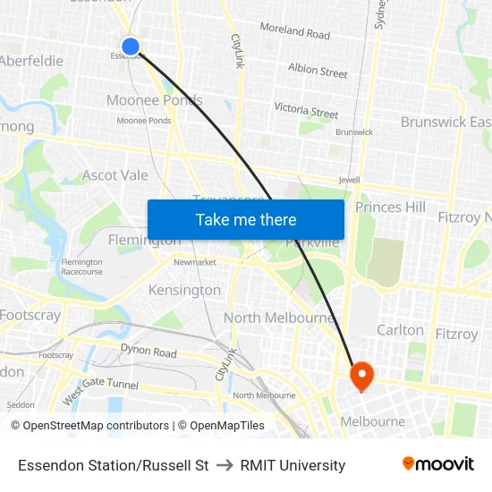 Essendon Station/Russell St to RMIT University map