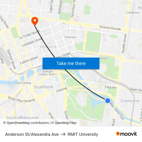 Anderson St/Alexandra Ave to RMIT University map