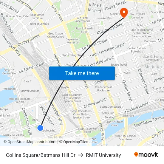 Collins Square/Batmans Hill Dr to RMIT University map