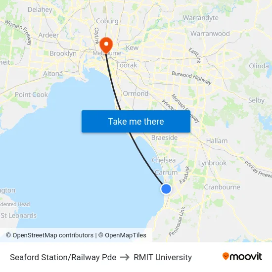 Seaford Station/Railway Pde to RMIT University map