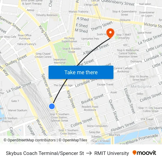 Skybus Coach Terminal/Spencer St to RMIT University map