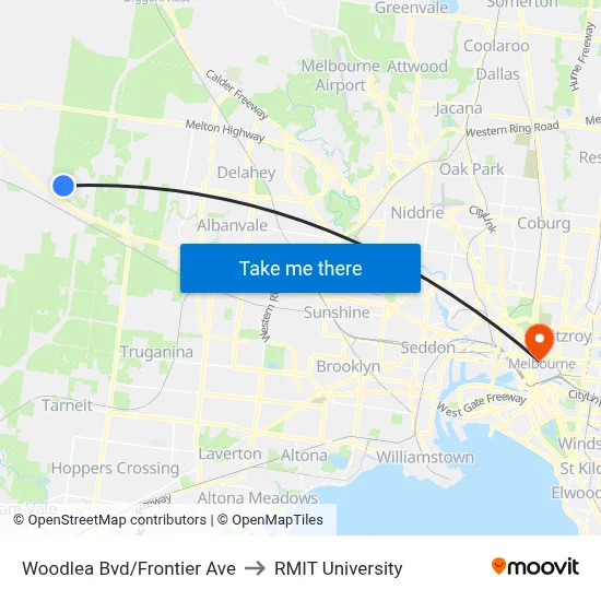 Woodlea Bvd/Frontier Ave to RMIT University map