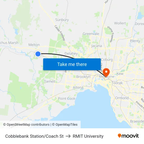 Cobblebank Station/Coach St to RMIT University map