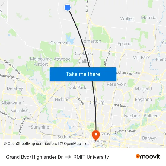 Grand Bvd/Highlander Dr to RMIT University map