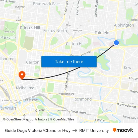 Guide Dogs Victoria/Chandler Hwy to RMIT University map