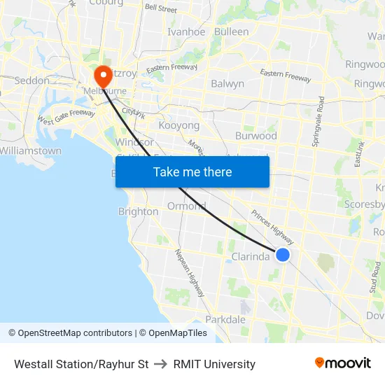 Westall Station/Rayhur St to RMIT University map