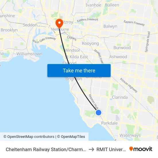 Cheltenham Railway Station/Charman Rd to RMIT University map