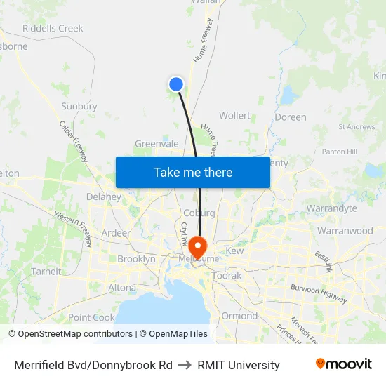 Merrifield Bvd/Donnybrook Rd to RMIT University map