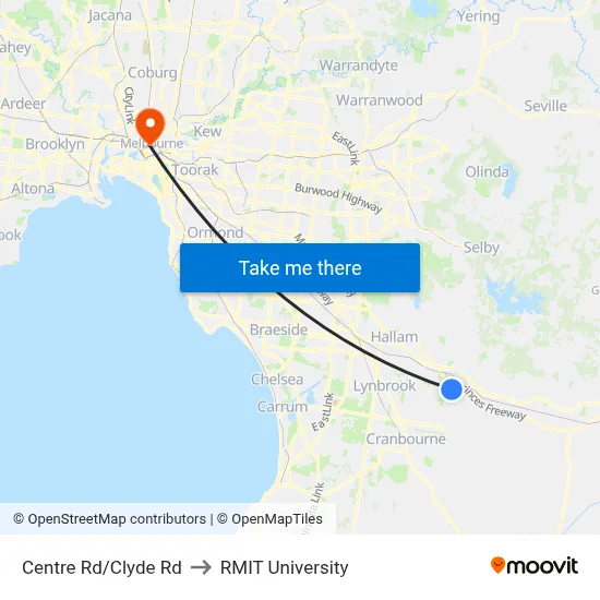 Centre Rd/Clyde Rd to RMIT University map