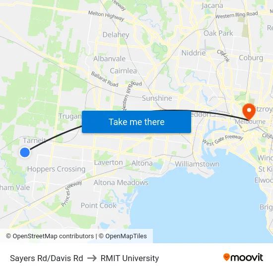 Sayers Rd/Davis Rd to RMIT University map