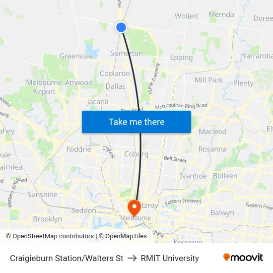 Craigieburn Station/Walters St to RMIT University map