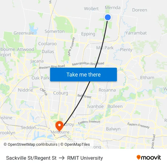 Sackville St/Regent St to RMIT University map