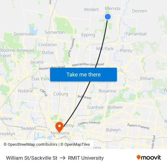William St/Sackville St to RMIT University map