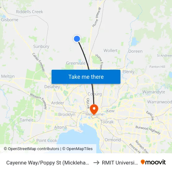 Cayenne Way/Poppy St to RMIT University map