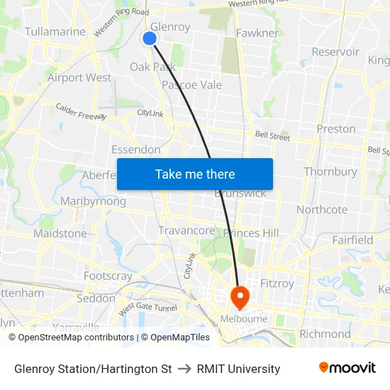 Glenroy Station/Hartington St to RMIT University map