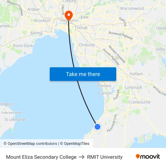 Mount Eliza Secondary College to RMIT University map