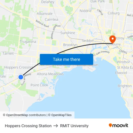 Hoppers Crossing Station to RMIT University map