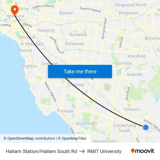 Hallam Station/Hallam South Rd to RMIT University map