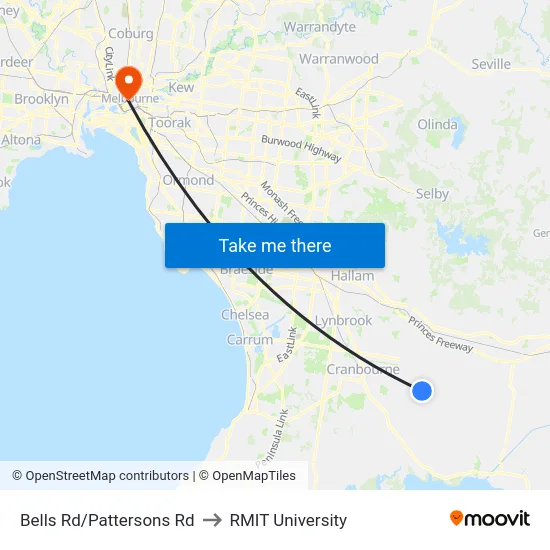 Bells Rd/Pattersons Rd to RMIT University map