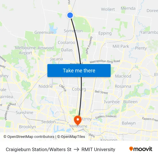 Craigieburn Station/Walters St to RMIT University map