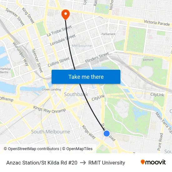 Anzac Station/St Kilda Rd #20 to RMIT University map