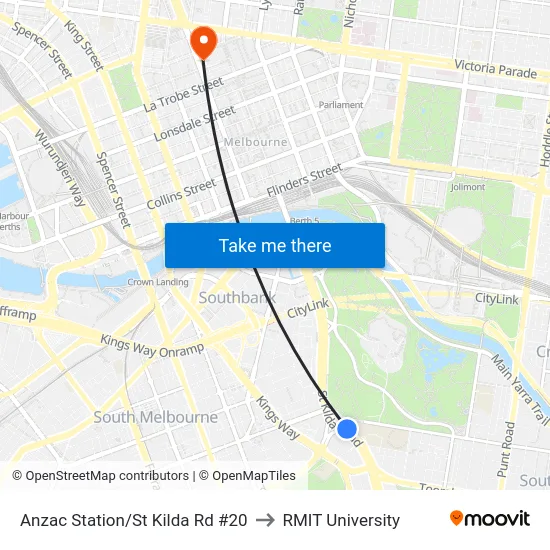 Anzac Station/St Kilda Rd #20 to RMIT University map
