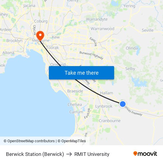 Berwick Station (Berwick) to RMIT University map