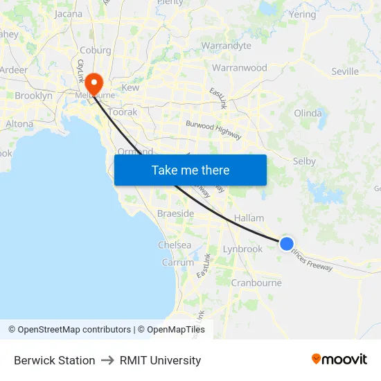 Berwick Station to RMIT University map
