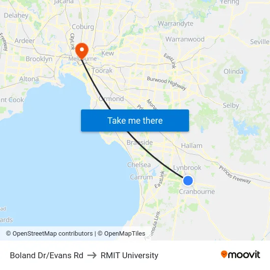 Boland Dr/Evans Rd to RMIT University map