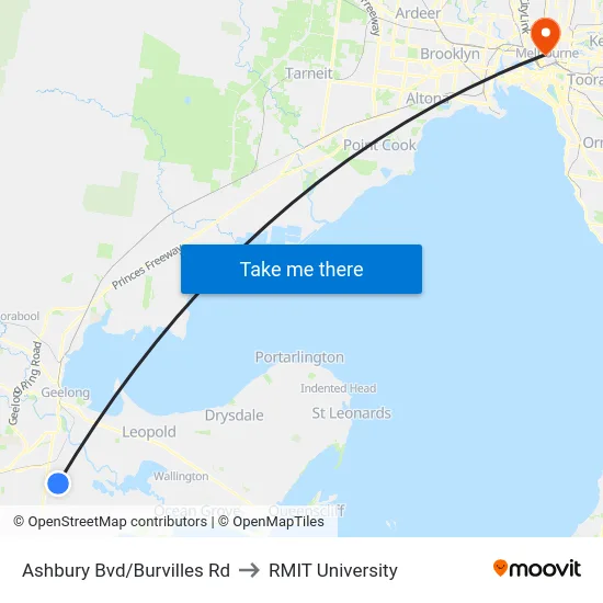 Ashbury Bvd/Burvilles Rd to RMIT University map