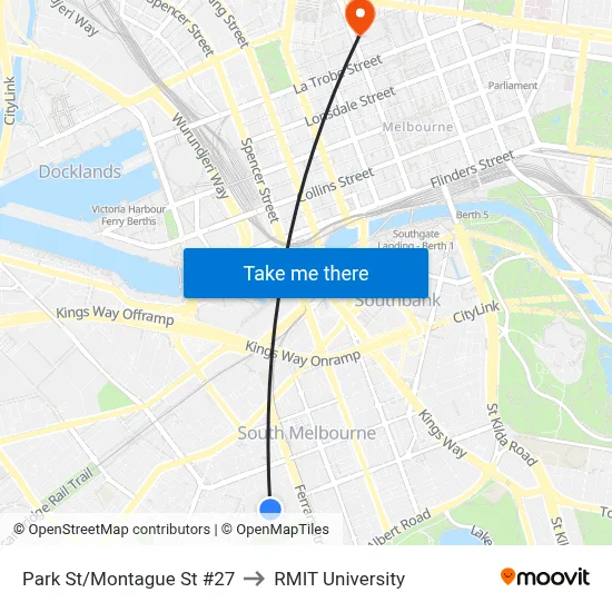 Park St/Montague St #27 to RMIT University map
