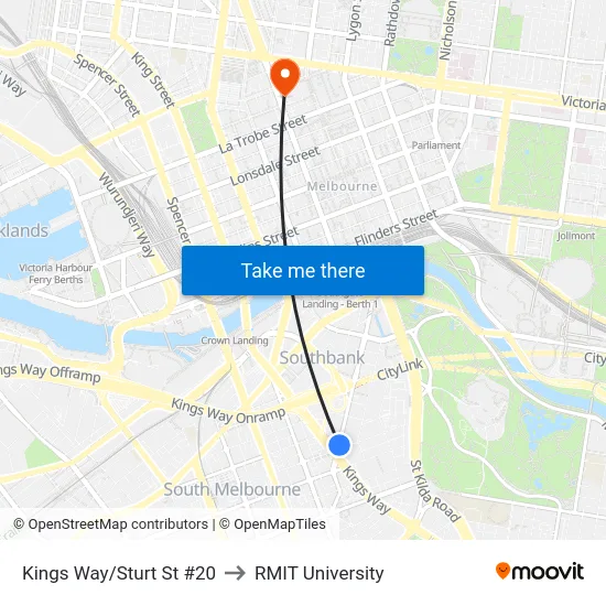 Kings Way/Sturt St #20 to RMIT University map