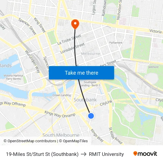 Miles St/Sturt St #19 to RMIT University map