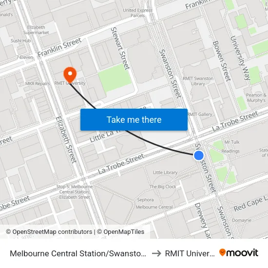 Melbourne Central Station/Swanston St #8 to RMIT University map